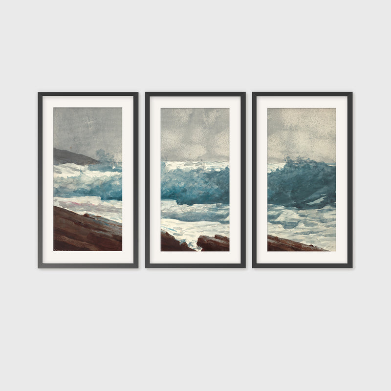 Ocean Watercolor in Teal Triptych - Sage and Rose Prints