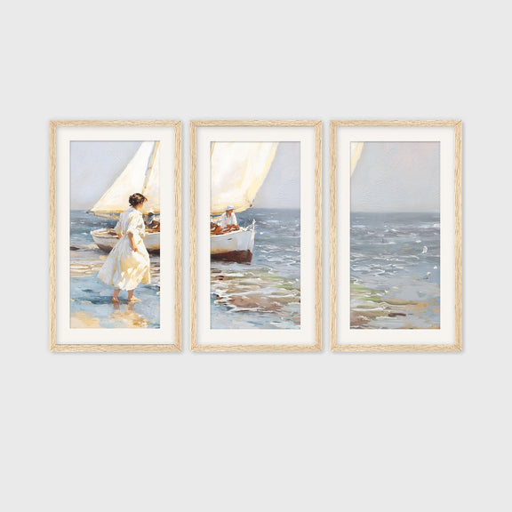 Coastal Wall Art 27-3x - Coastal Painting of sailboats in blues and purples ideal for beach cottage and AirBnB interior decor sold by Sage and Rose 