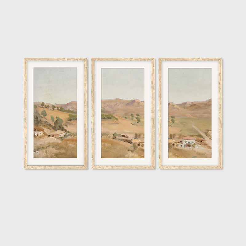 Impressionist Desert Painting Triptych - Sage and Rose Prints