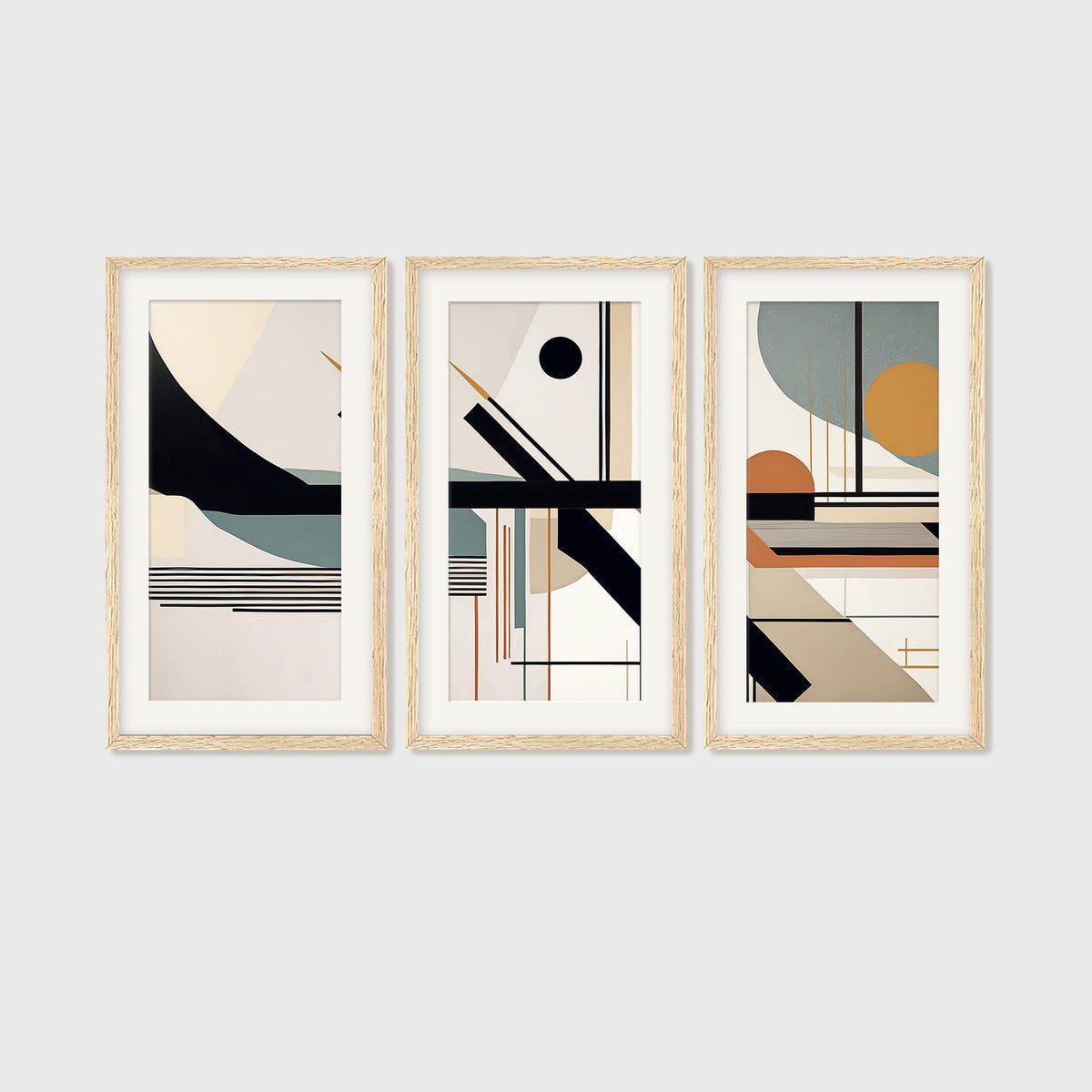 Bold Geometric Triptych with Moonstone Blue - Sage and Rose Prints