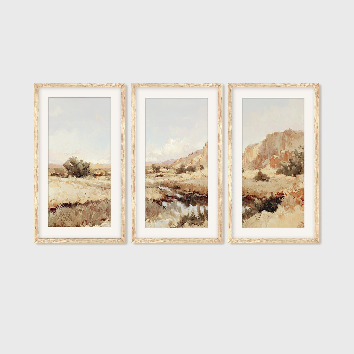 Desert Landscape Triptych in Burnt Orange and Tan - Sage and Rose Prints