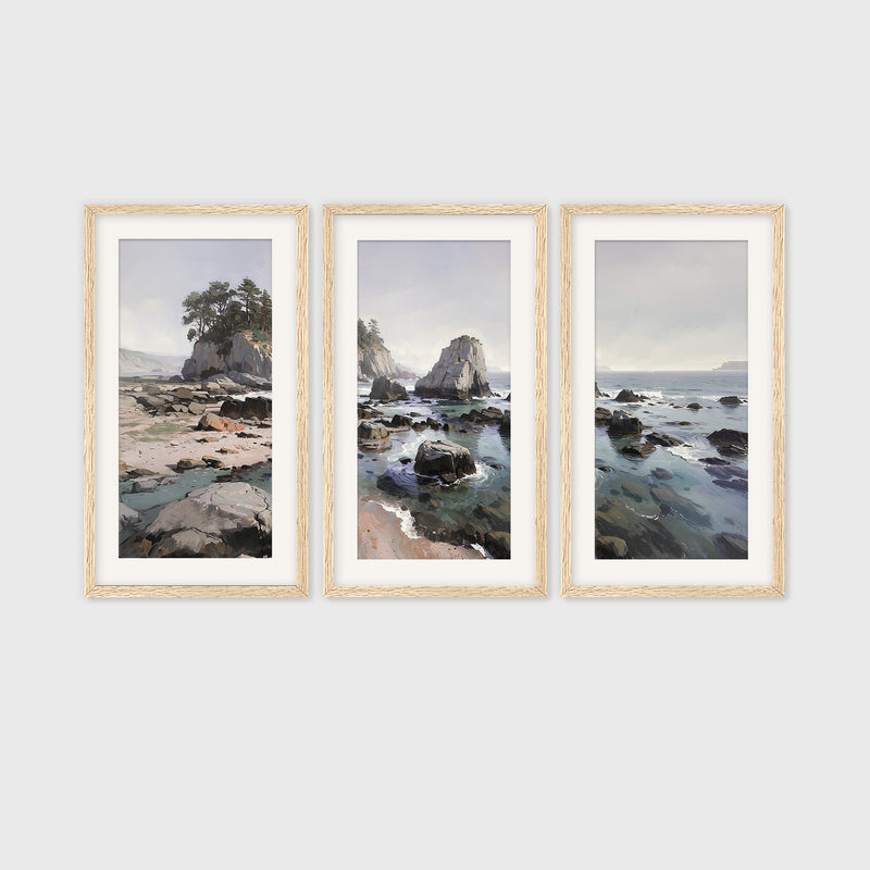 Rocky Beach Painting Triptych - Sage and Rose Prints