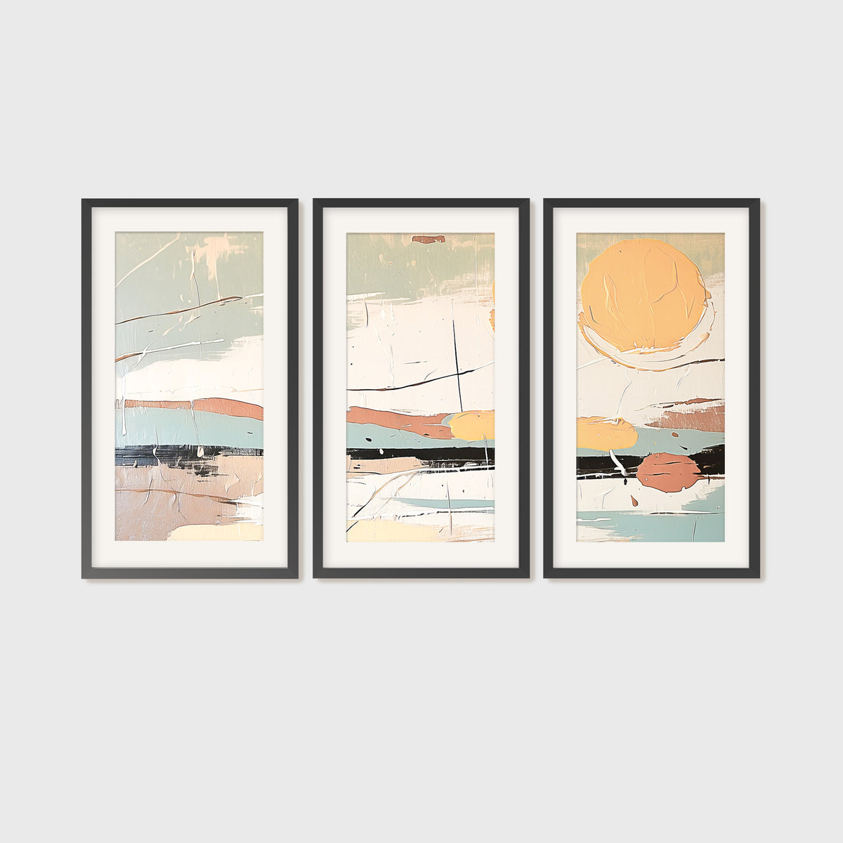 Abstract Sunset Triptych in Tans and Dusty Rose - Sage and Rose Prints