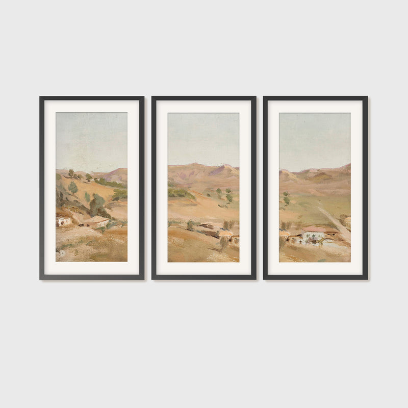 Impressionist Desert Painting Triptych - Sage and Rose Prints