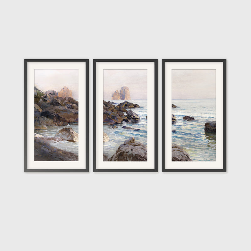 Seaside Sunrise with Coral Pink Triptych - Sage and Rose Prints