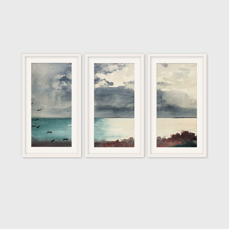 Ocean After a Storm Watercolor Triptych - Sage and Rose Prints