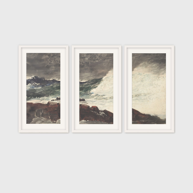 Moody Ocean in Shades of Pewter Triptych - Sage and Rose Prints