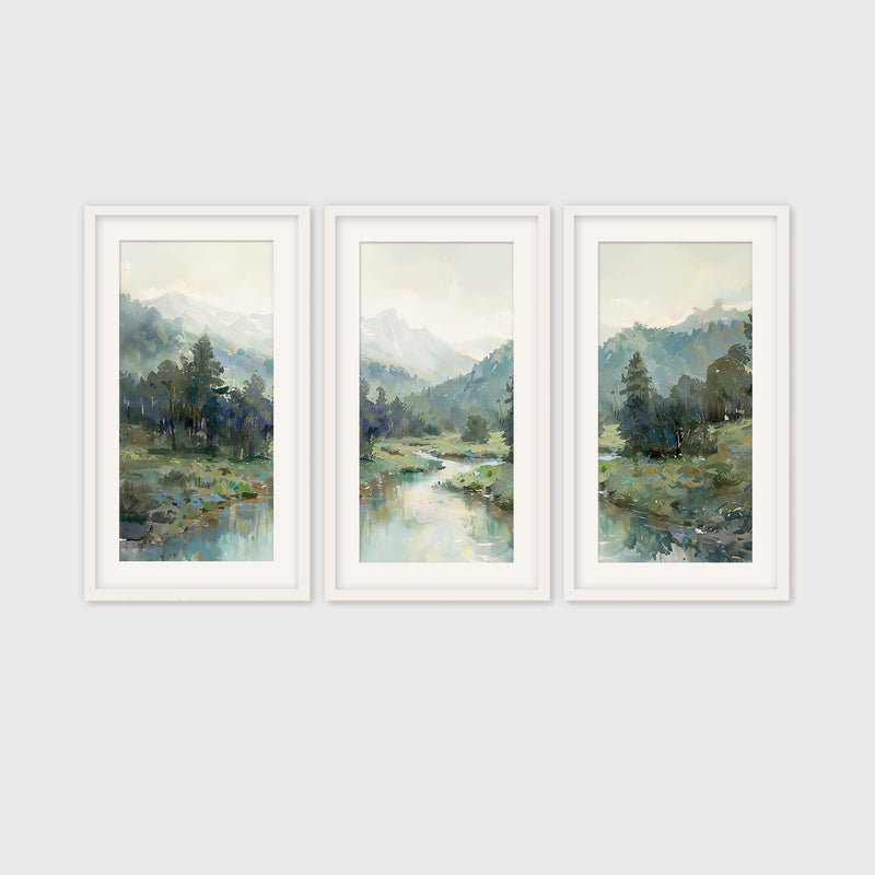 Rocky Mountain River Valley Triptych - Sage and Rose Prints