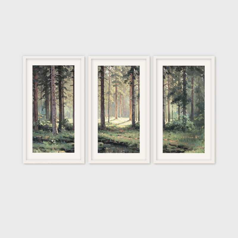 Sunny Forest Clearing Painting Triptych - Sage and Rose Prints