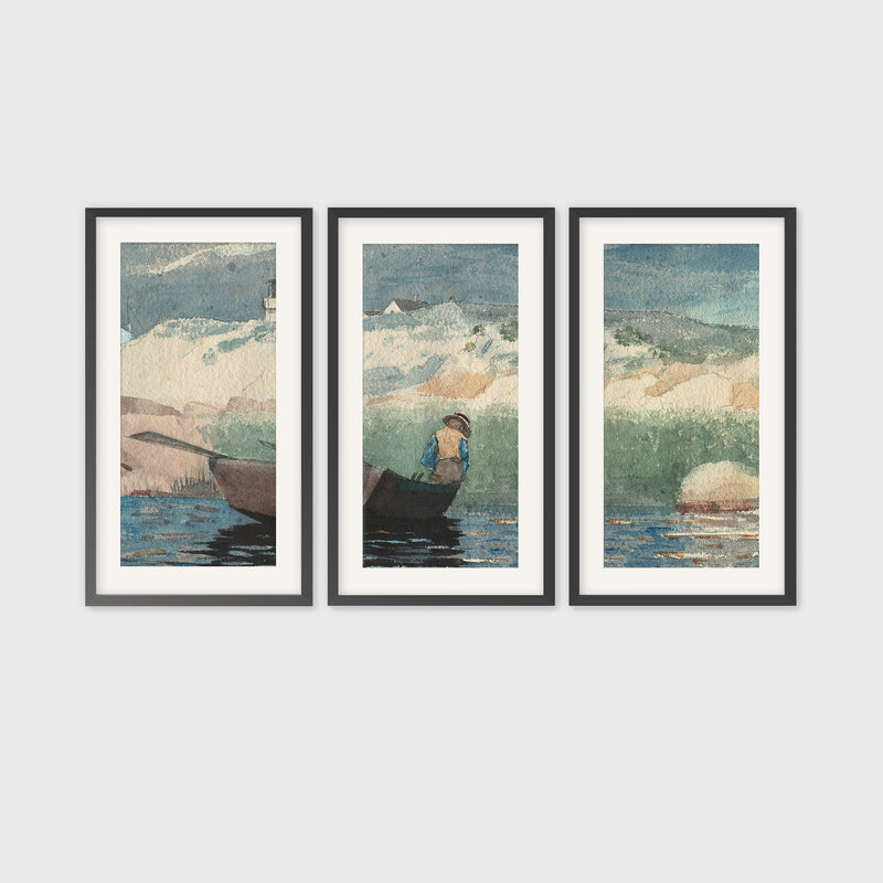 Gone Fishing Watercolor Triptych - Sage and Rose Prints