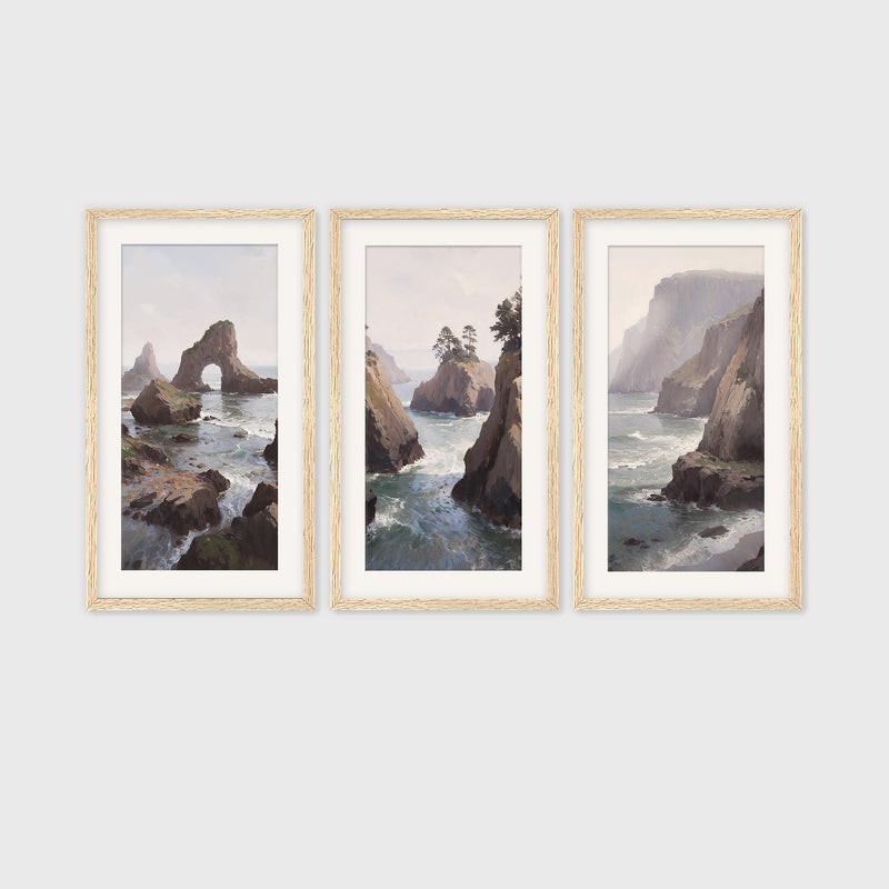 Misty Cliffs Painting Triptych - Sage and Rose Prints