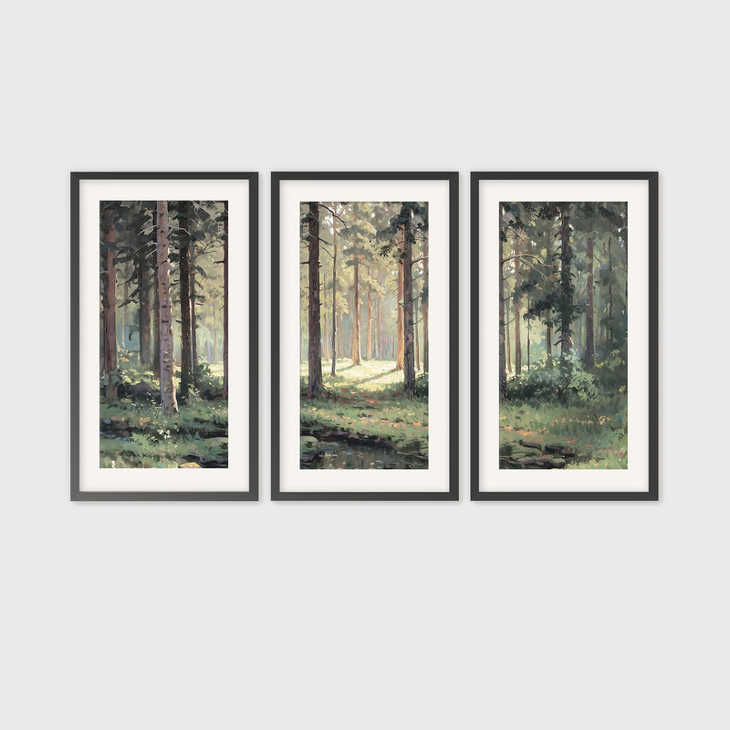 Sunny Forest Clearing Painting Triptych - Sage and Rose Prints