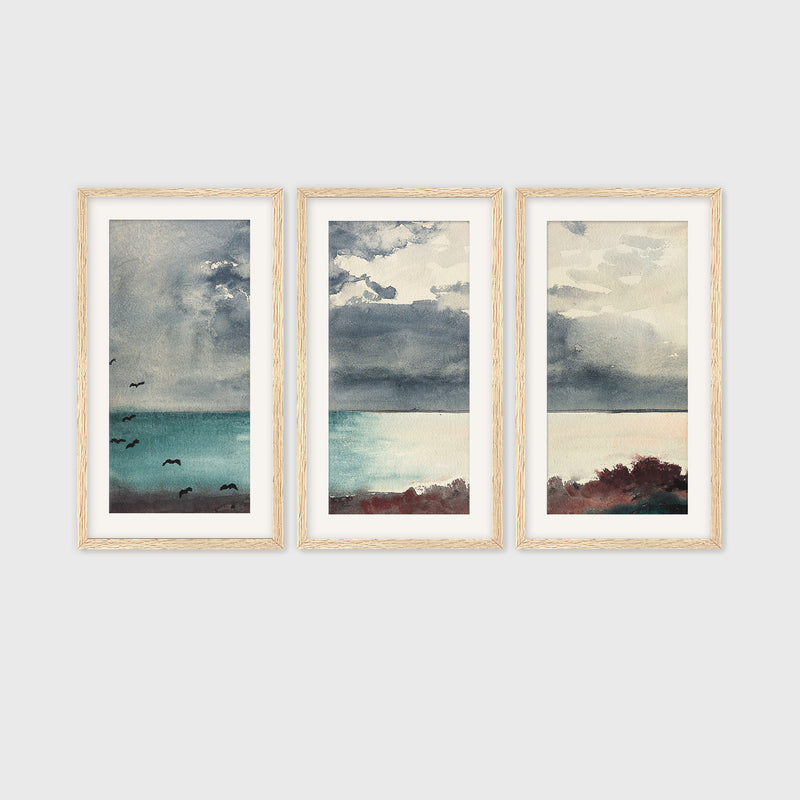 Ocean After a Storm Watercolor Triptych - Sage and Rose Prints