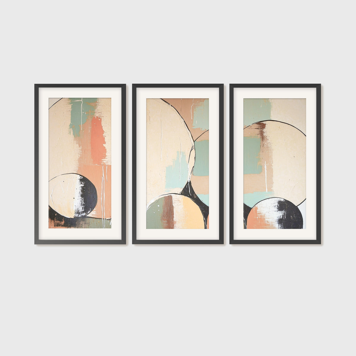 Modern Organic Triptych in Sage and Peach - Sage and Rose Prints