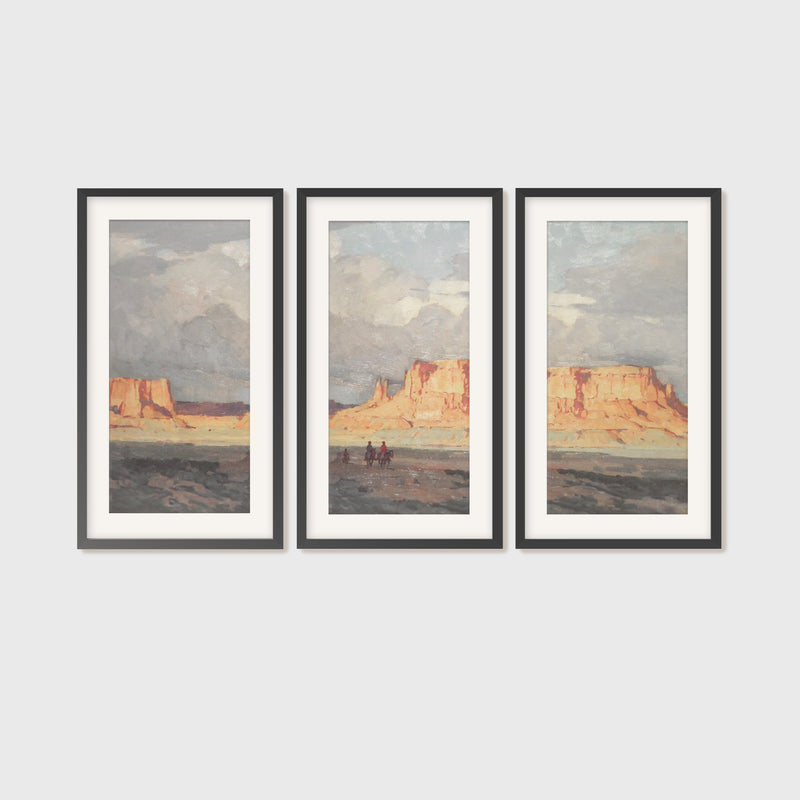 Desert Painting Triptych in Muted Blues and Orange - Sage and Rose Prints