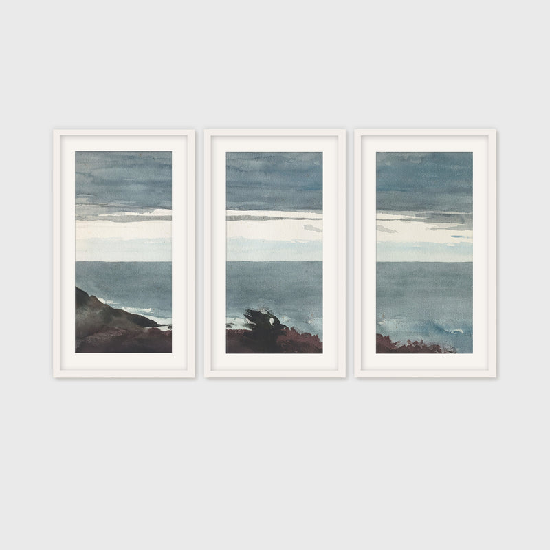 Slate Blue Seascape Painting Triptych - Sage and Rose Prints