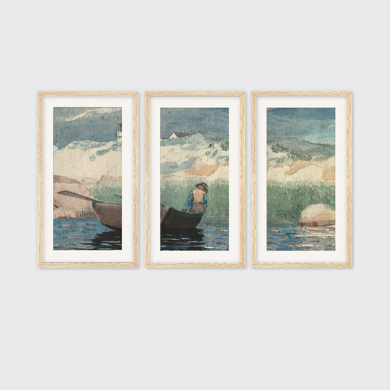 Gone Fishing Watercolor Triptych - Sage and Rose Prints