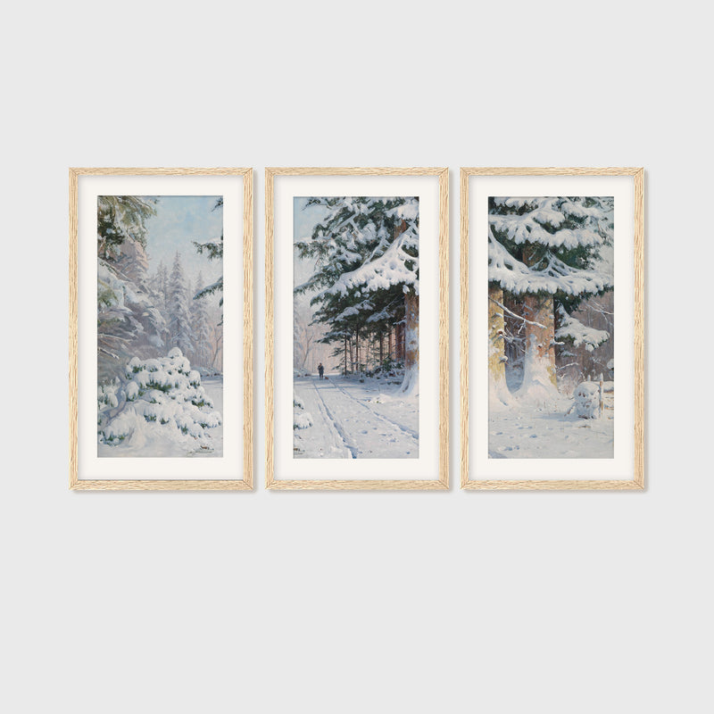 Snowy Forest Winter Art Triptych - Sage and Rose Prints