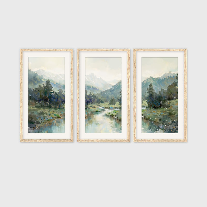 Rocky Mountain River Valley Triptych - Sage and Rose Prints