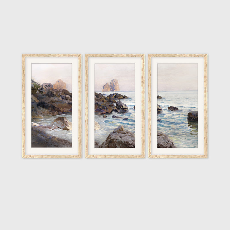 Seaside Sunrise with Coral Pink Triptych - Sage and Rose Prints