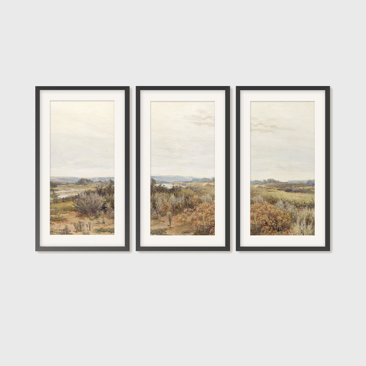 3 Piece Desert Painting with Sage Brush - Sage and Rose Prints