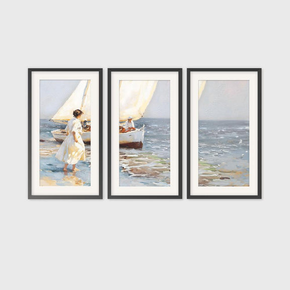 Coastal Wall Art 27-3x - Coastal Painting of sailboats in blues and purples ideal for beach cottage and AirBnB interior decor sold by Sage and Rose 