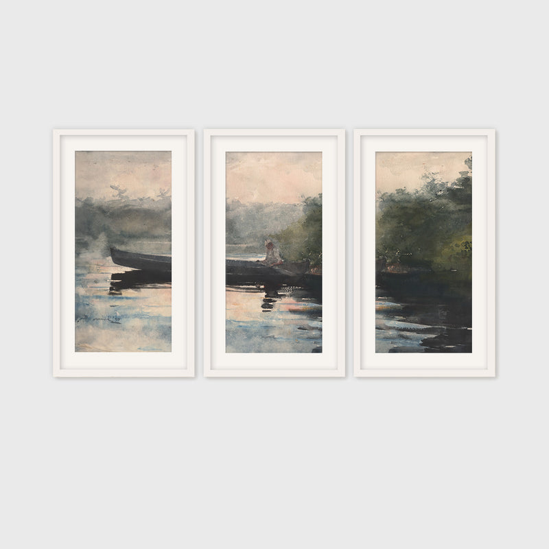 Muted Waters Fishing Watercolor Triptych - Sage and Rose Prints