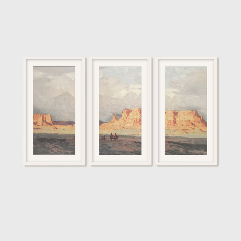 Desert Painting Triptych in Muted Blues and Orange - Sage and Rose Prints