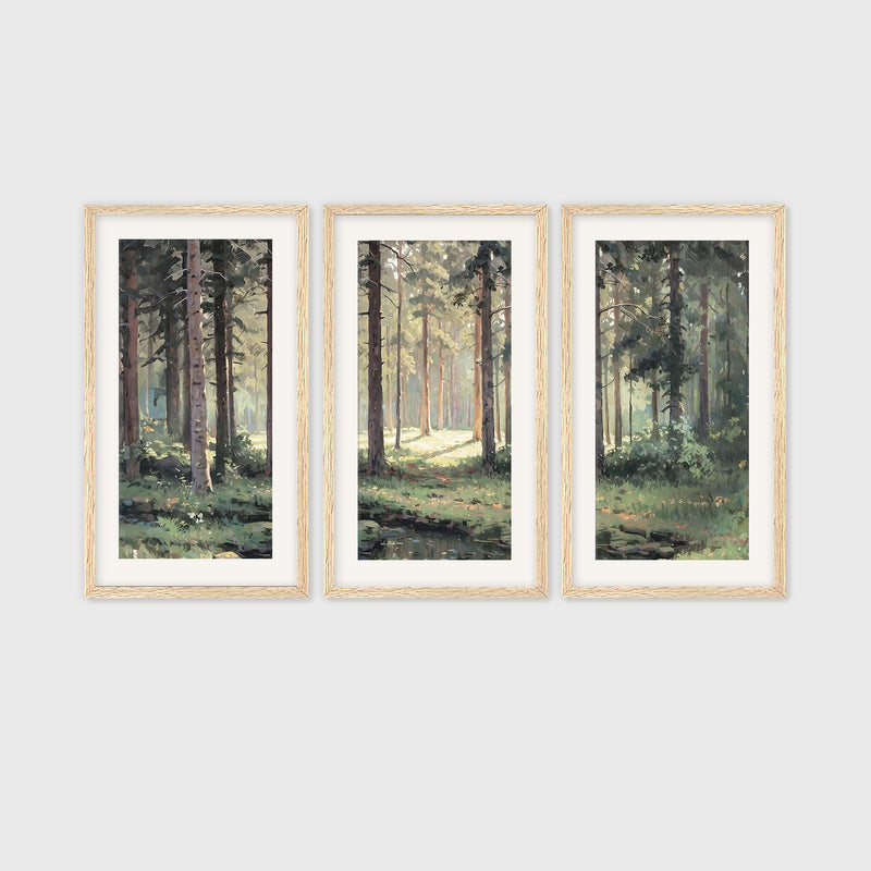 Sunny Forest Clearing Painting Triptych - Sage and Rose Prints