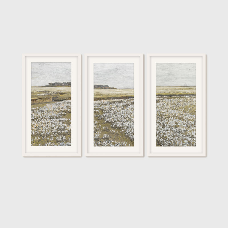 Flourishing Fields Landscape Triptych Painting - Sage and Rose Prints