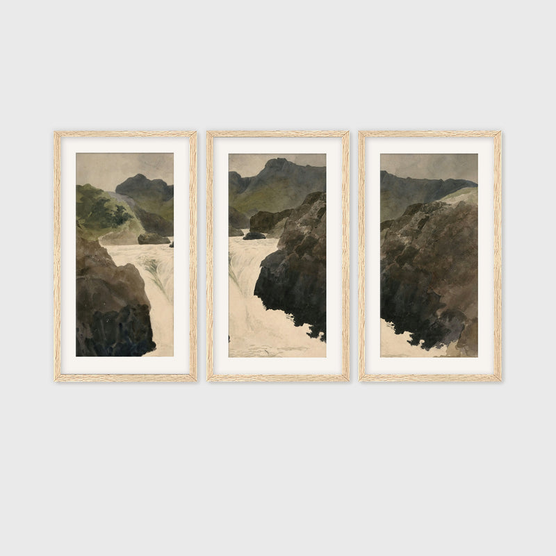 River Rapids Muted Watercolor Triptych - Sage and Rose Prints