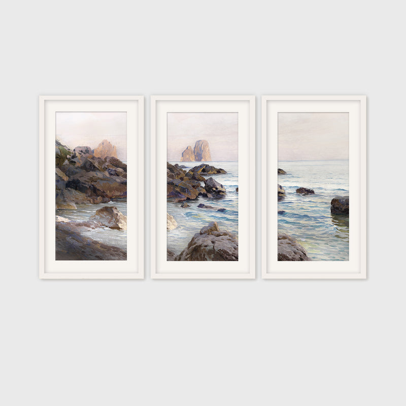 Seaside Sunrise with Coral Pink Triptych - Sage and Rose Prints