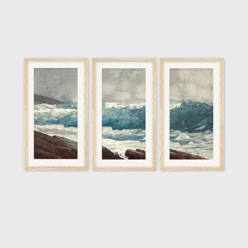 Ocean Watercolor in Teal Triptych - Sage and Rose Prints