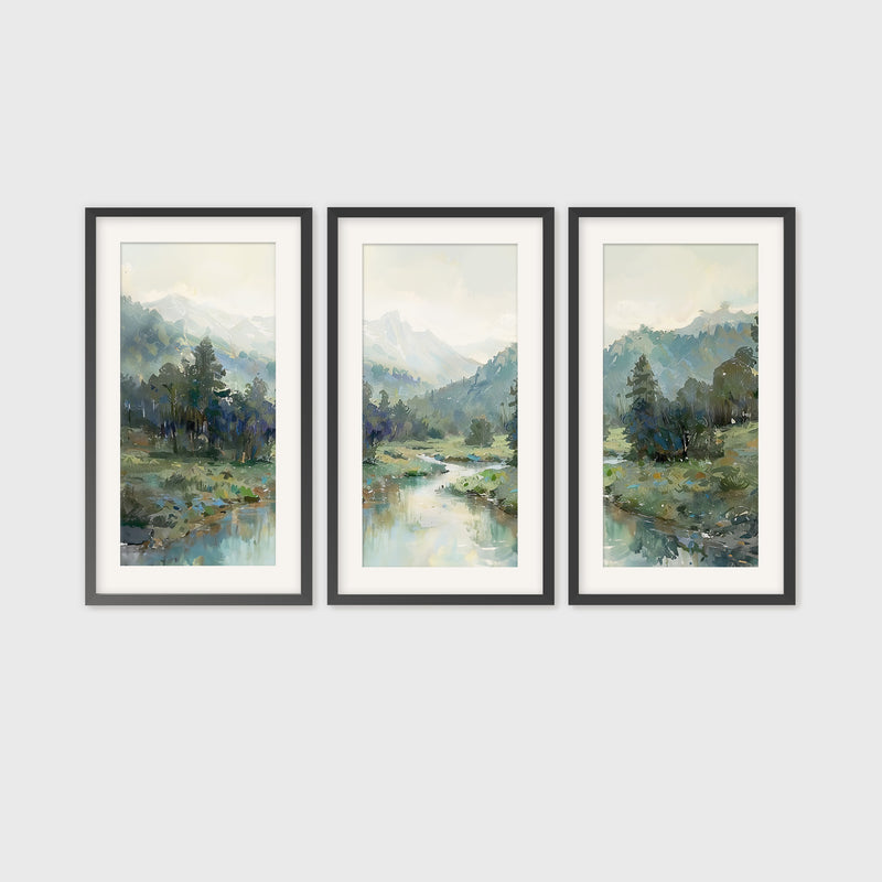 Rocky Mountain River Valley Triptych - Sage and Rose Prints