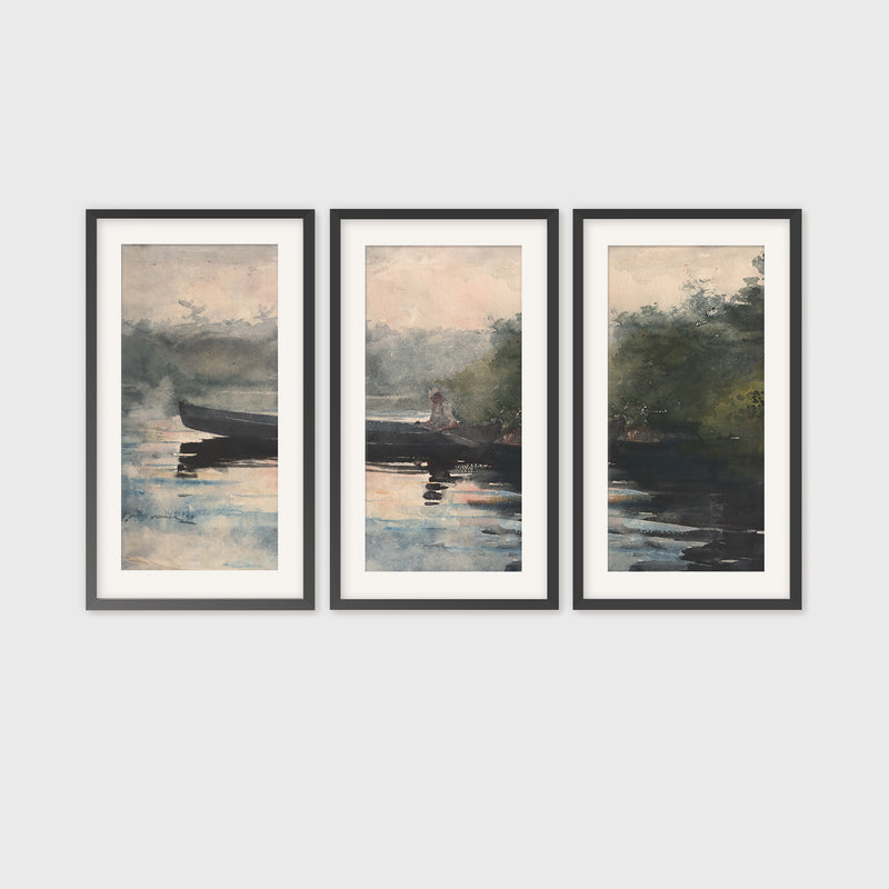 Muted Waters Fishing Watercolor Triptych - Sage and Rose Prints