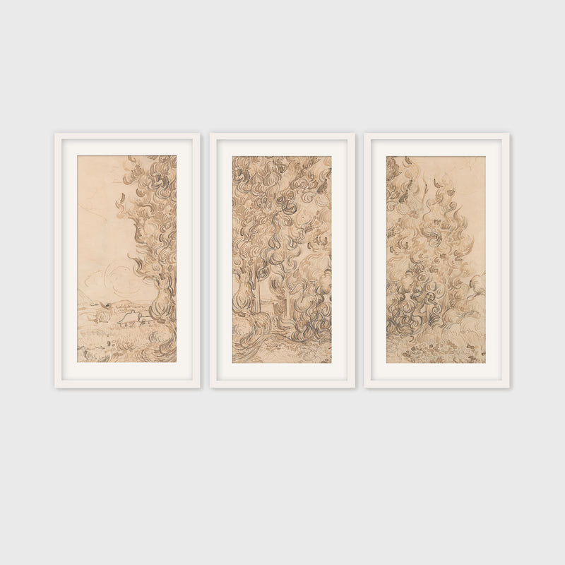 Vintage Drawing by Vincent Van Gogh Triptych - Sage and Rose Prints