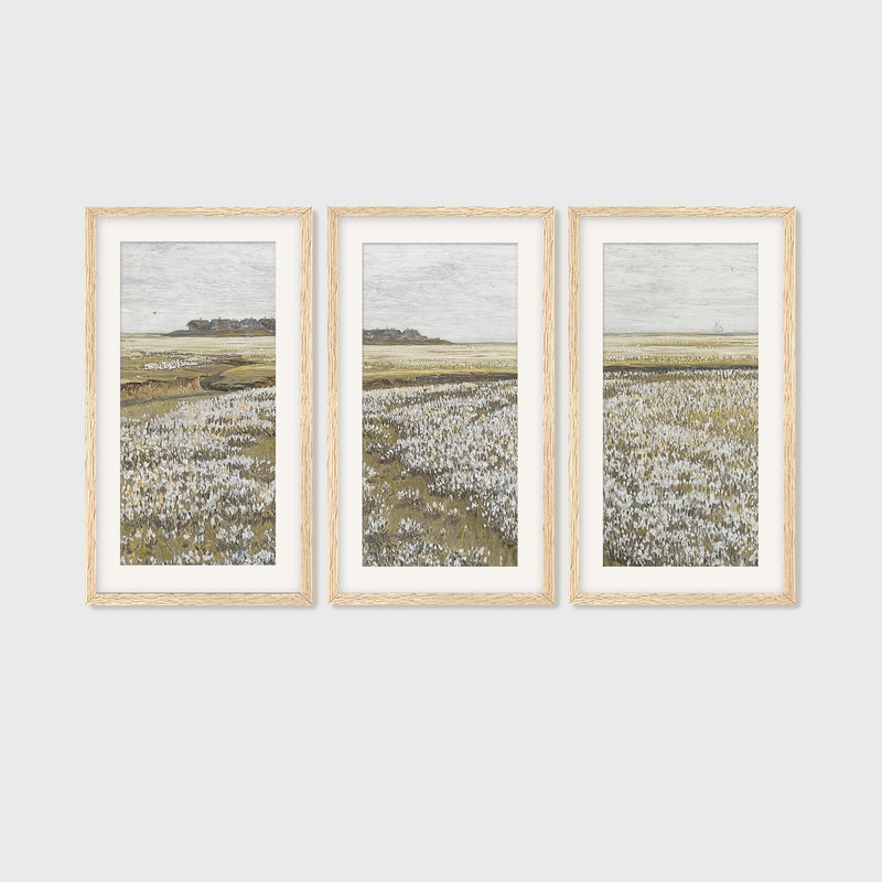 Flourishing Fields Landscape Triptych Painting - Sage and Rose Prints