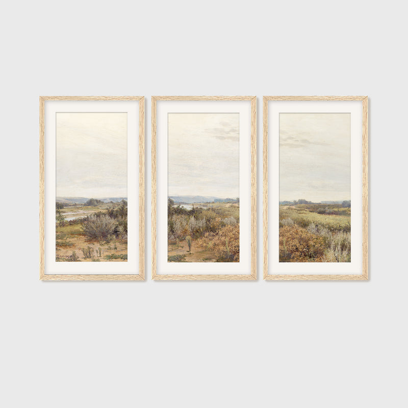 3 Piece Desert Painting with Sage Brush - Sage and Rose Prints