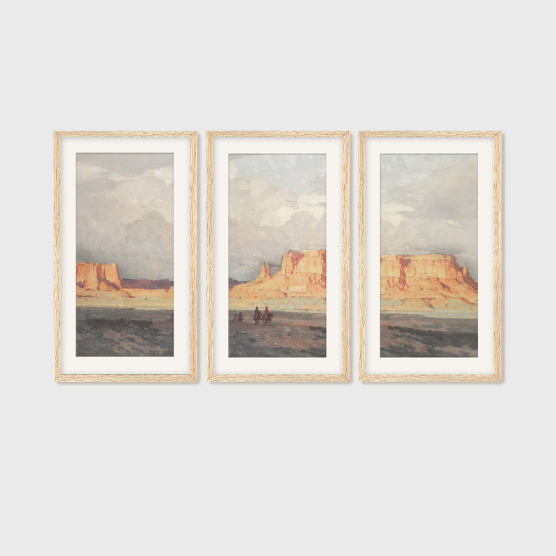 Desert Painting Triptych in Muted Blues and Orange - Sage and Rose Prints
