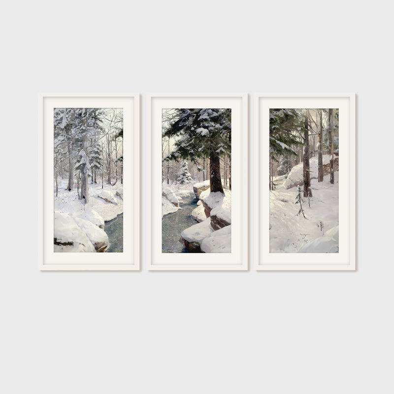 Snowy Forest Old Masters Triptych - Sage and Rose Prints