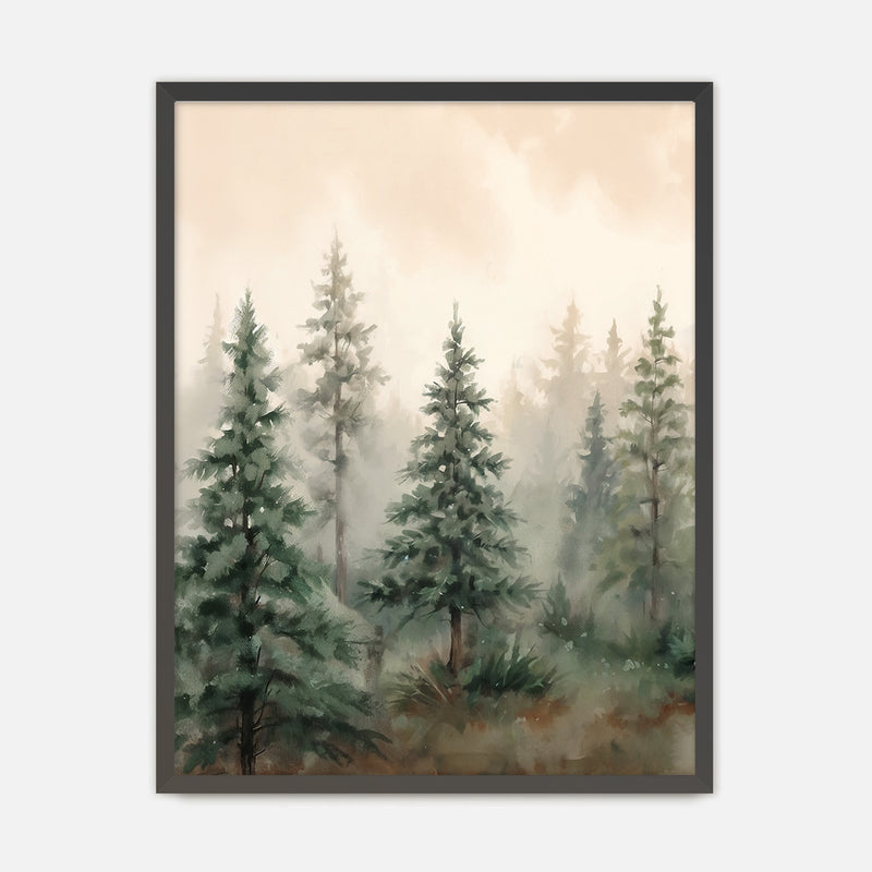 Misty Forest Painting in Shades of Green - Sage and Rose Prints