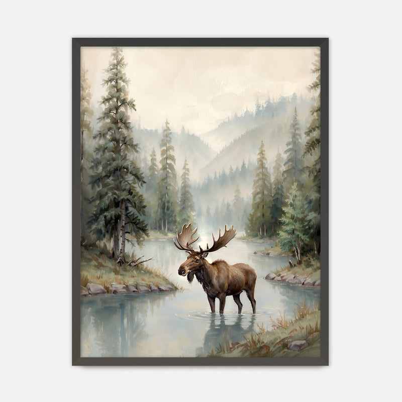 Watercolor Moose Art No1 - Sage and Rose Prints