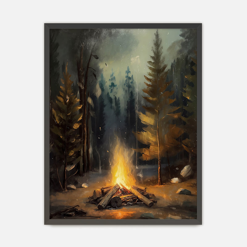 Cozy Campfire Forest Painting No1 - Sage and Rose Prints