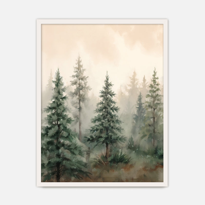 Misty Forest Painting in Shades of Green - Sage and Rose Prints