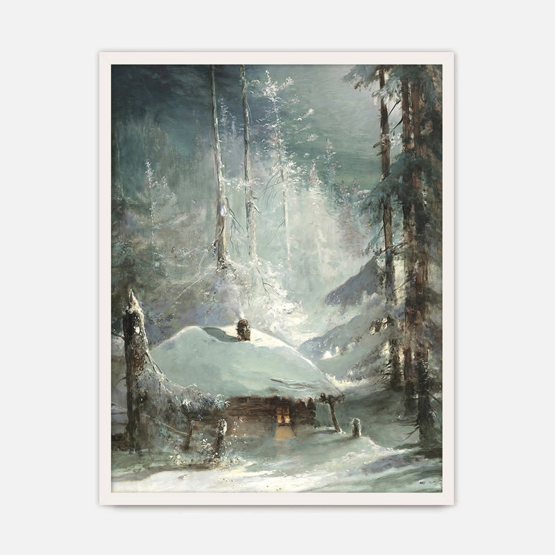 Cozy Cabin Winter Landscape Art - Sage and Rose Prints