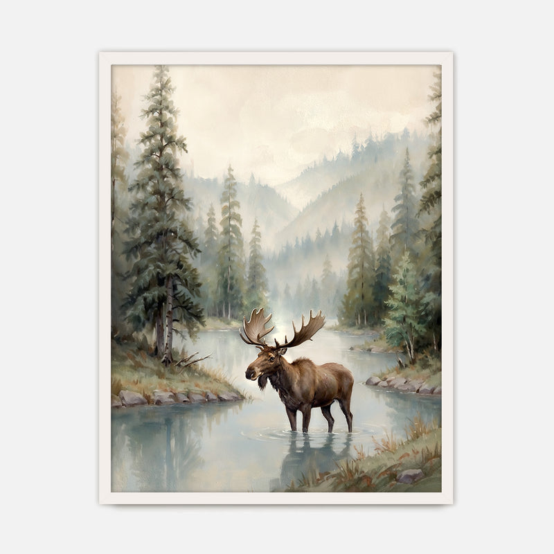 Watercolor Moose Art No1 - Sage and Rose Prints