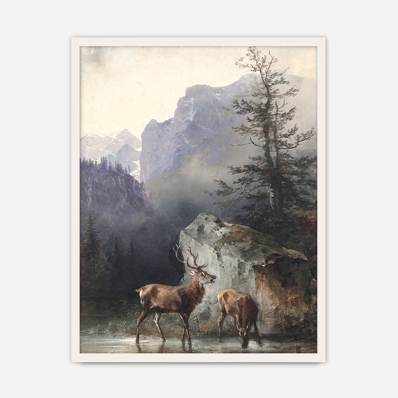 Classical Painting of Deer No1 - Sage and Rose Prints