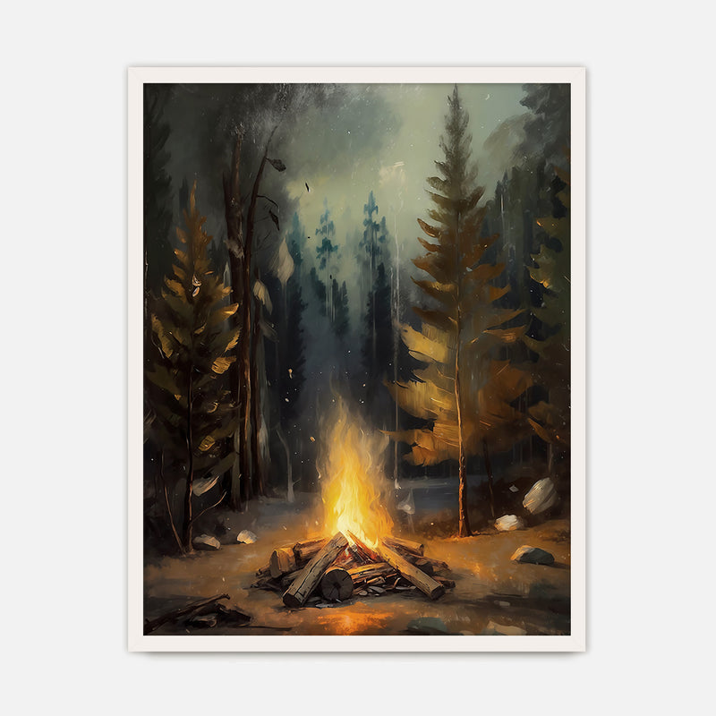 Cozy Campfire Forest Painting No1 - Sage and Rose Prints