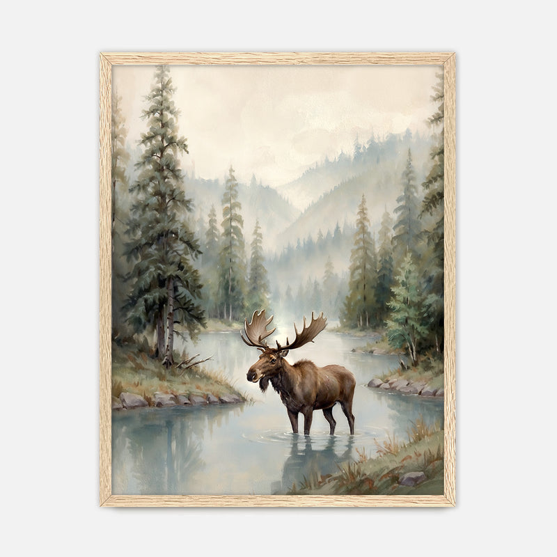 Watercolor Moose Art No1 - Sage and Rose Prints