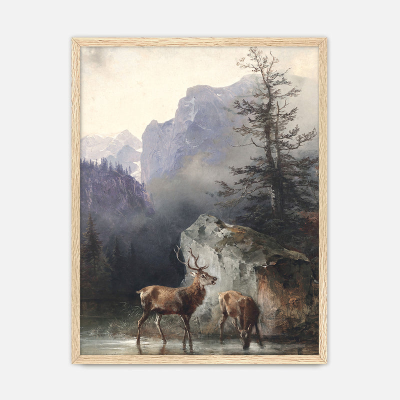 Classical Painting of Deer No1 - Sage and Rose Prints
